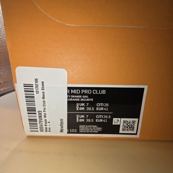 Nike Blazer Mid ‘77 Pro Club White Safety Orange Sail Men’s SZ 8 DQ7673-103 - Picture 8 of 8